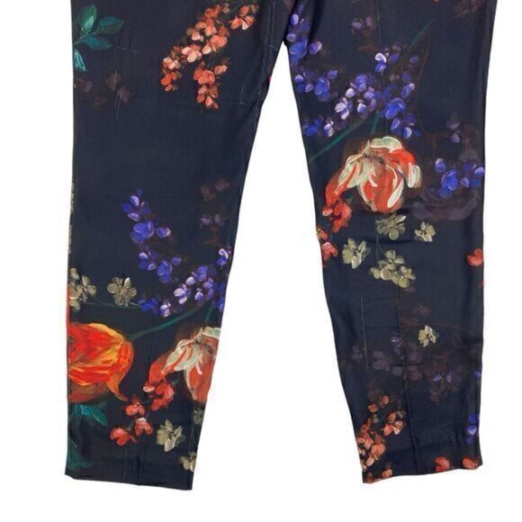 Express Paper Bag Pants Womens 6 Floral High Waisted Satin Shabby Chic Trousers - Picture 7 of 16